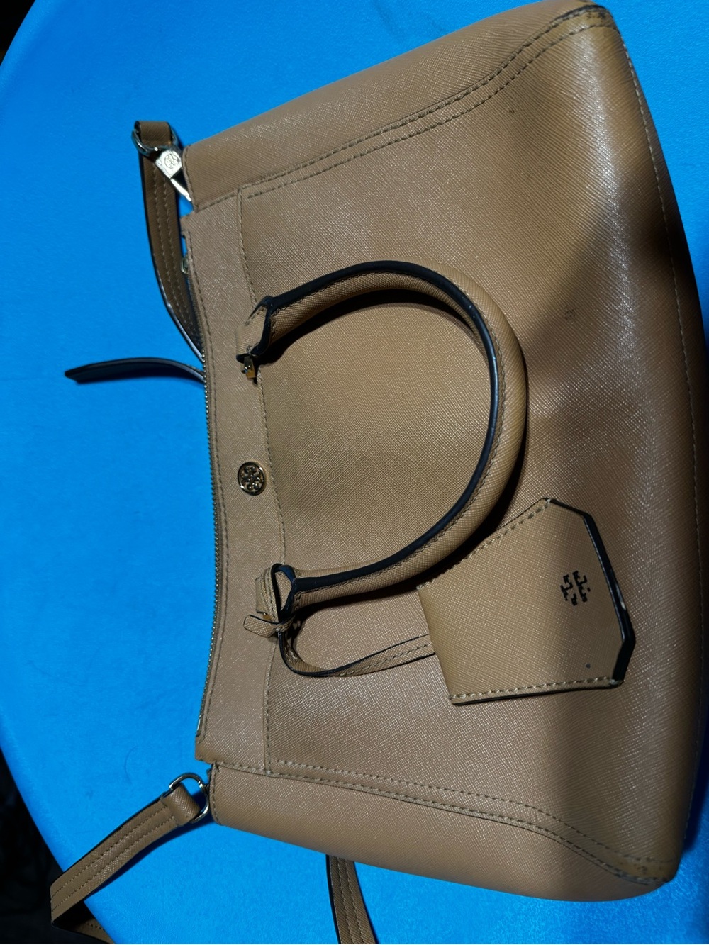 Tory Burch Tan Saffiano Shoulder Bag with Top Handles